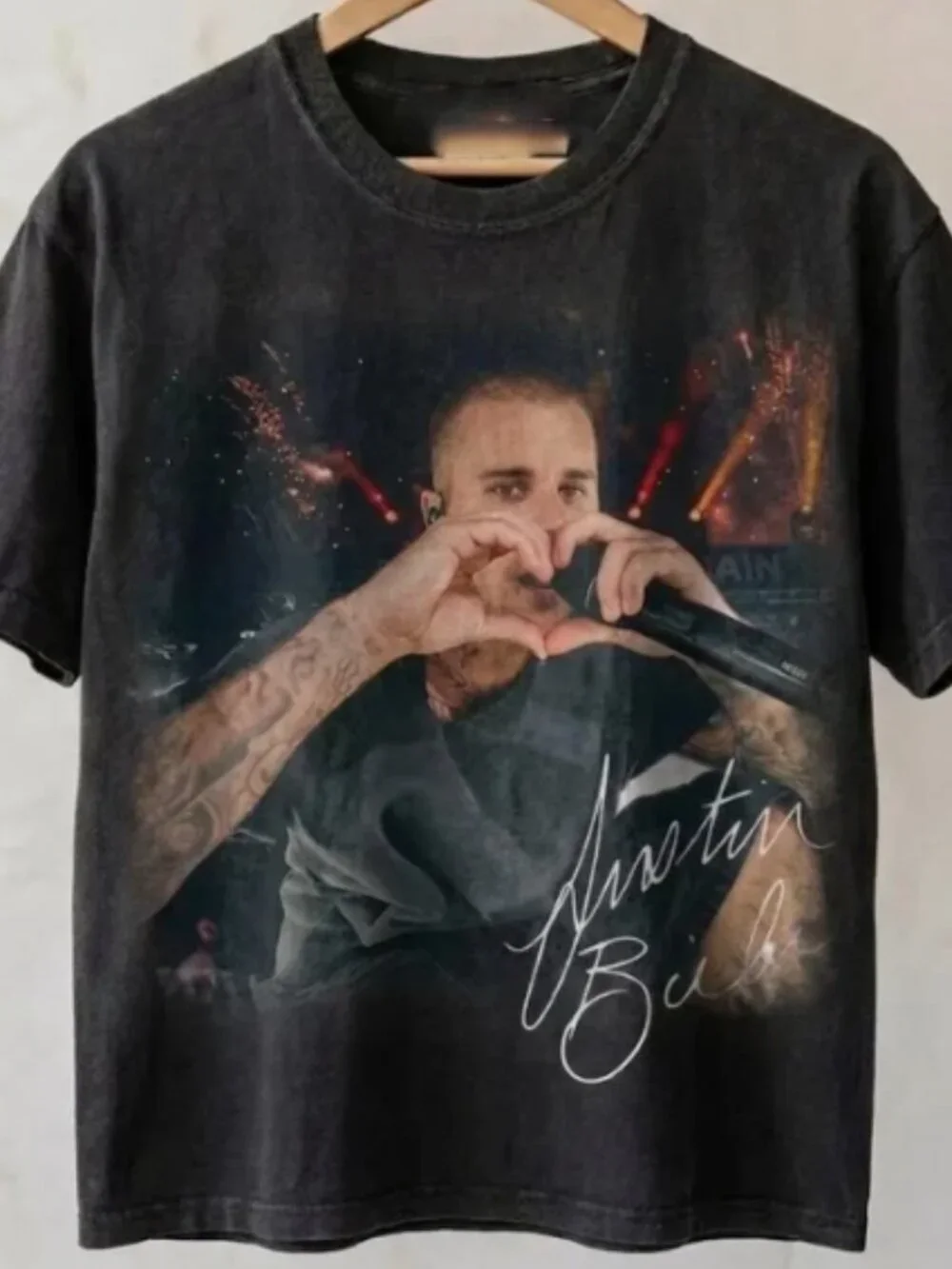 Justin Bieber Vintage Style Concert Graphic Black T-Shirt